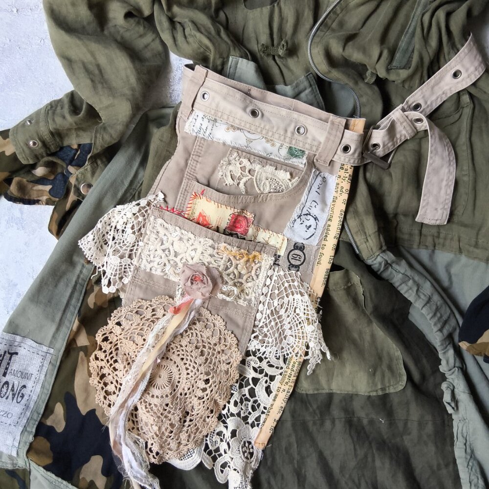 Boho Bag Vintage Lace Rose Flower Tassel Cotton Fringe Shabby chic belt